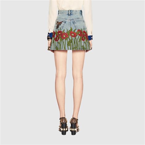 gucci embroidered denim skirt|gucci leopard skirt.